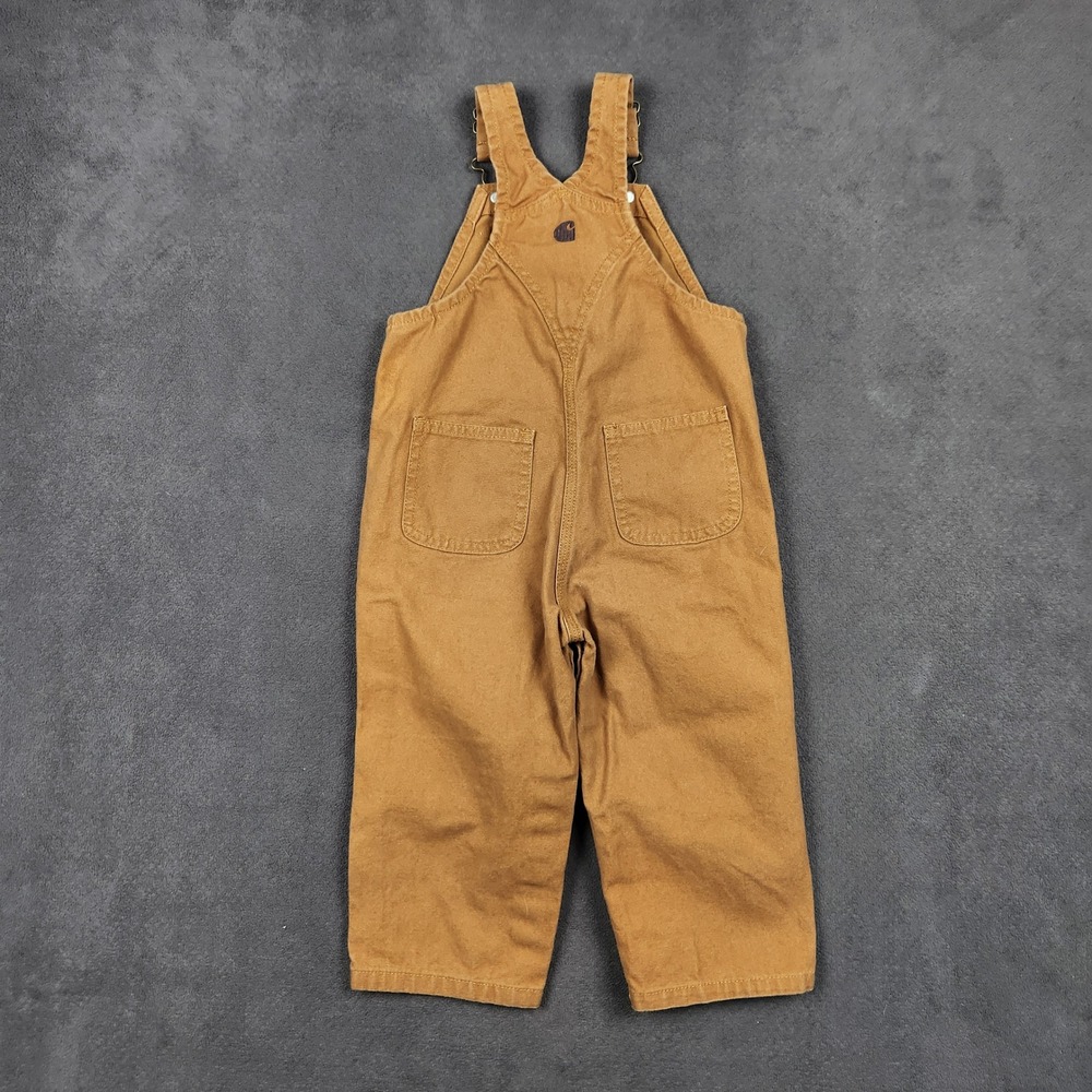 Carhartt Bib Overalls Toddler 24 Months Brown Cotton Canvas Double Knee Snap Leg - Picture 2 of 4
